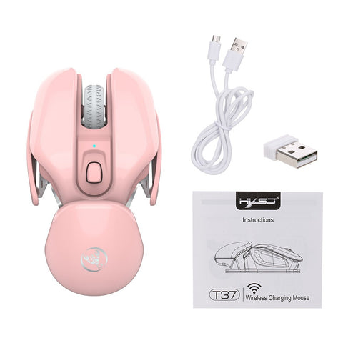 HXSJ T37 Wireless Mouse 2.4G Wireless Mouse Mute Mouse 3 Adjustable DPI Built-in 500mAh  Rechargeable Battery Pink