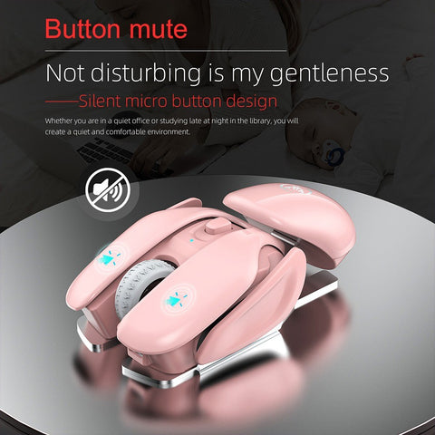 HXSJ T37 Wireless Mouse 2.4G Wireless Mouse Mute Mouse 3 Adjustable DPI Built-in 500mAh  Rechargeable Battery Pink