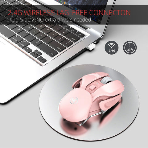 HXSJ T37 Wireless Mouse 2.4G Wireless Mouse Mute Mouse 3 Adjustable DPI Built-in 500mAh  Rechargeable Battery Pink