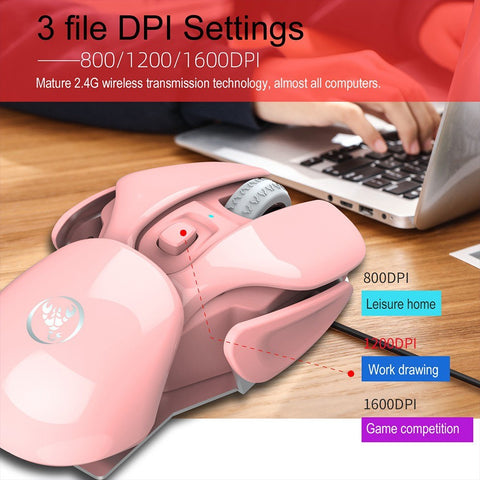 HXSJ T37 Wireless Mouse 2.4G Wireless Mouse Mute Mouse 3 Adjustable DPI Built-in 500mAh  Rechargeable Battery Pink