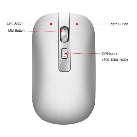 HXSJ M30 Rechargeable Wireless Mouse 2.4GHz Mice 1600DPI Metal Scroll Wheel For Working Office Silver