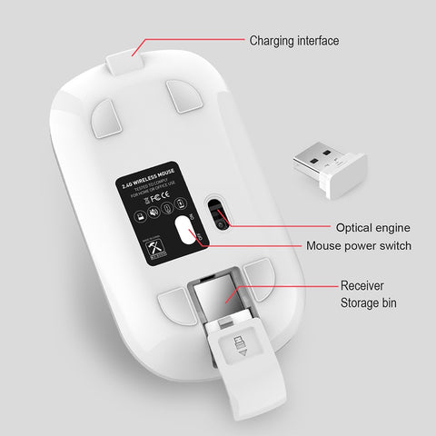 HXSJ M30 Rechargeable Wireless Mouse 2.4GHz Mice 1600DPI Metal Scroll Wheel For Working Office Silver