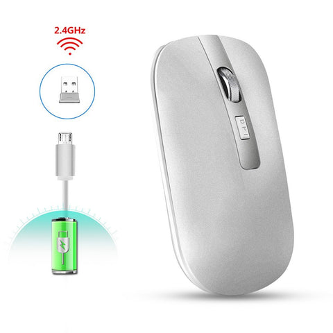 HXSJ M30 Rechargeable Wireless Mouse 2.4GHz Mice 1600DPI Metal Scroll Wheel For Working Office Silver
