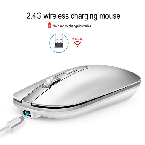 HXSJ M30 Rechargeable Wireless Mouse 2.4GHz Mice 1600DPI Metal Scroll Wheel For Working Office Silver