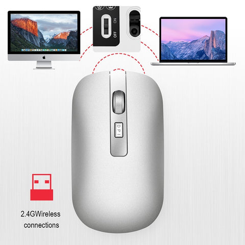 HXSJ M30 Rechargeable Wireless Mouse 2.4GHz Mice 1600DPI Metal Scroll Wheel For Working Office Silver