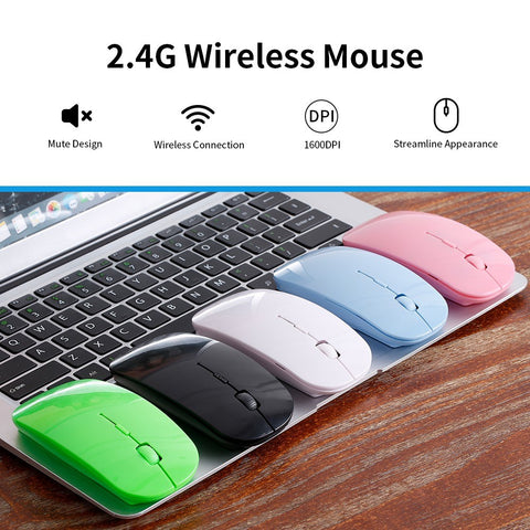 2.4G Wireless Mouse Portable Ultra-thin Mute Mouse 4 Keys Wireless Optical Mouse 1600DPI for   Desktop Computer Laptop Black