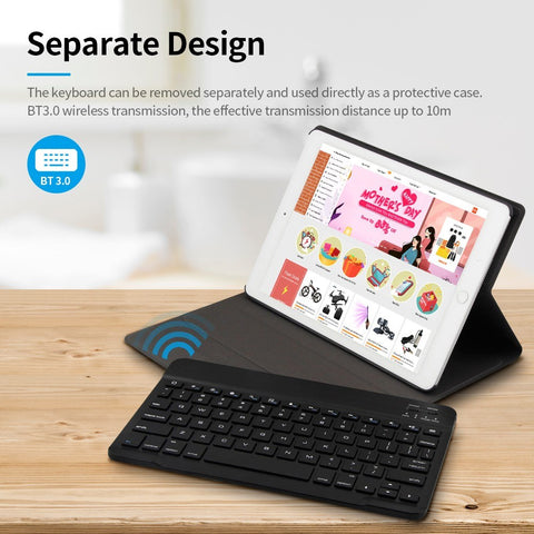 BT3.0 Wireless Keyboard Case Tablet Protective Case for iPad Air1/iPad Air2/iPad Pro 9.7/iPad 9.7(2017/2018) (Black-Black)