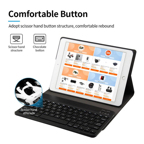 BT3.0 Wireless Keyboard Case Tablet Protective Case for iPad Air1/iPad Air2/iPad Pro 9.7/iPad 9.7(2017/2018) (Black-Black)