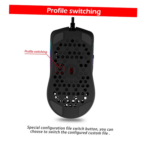 ZELOTES C-7 USB Wired Mouse RGB Gaming Mouse 16000DPI Computer Game Mice Hollowed-out Honeycomb Design for PC Laptop Black