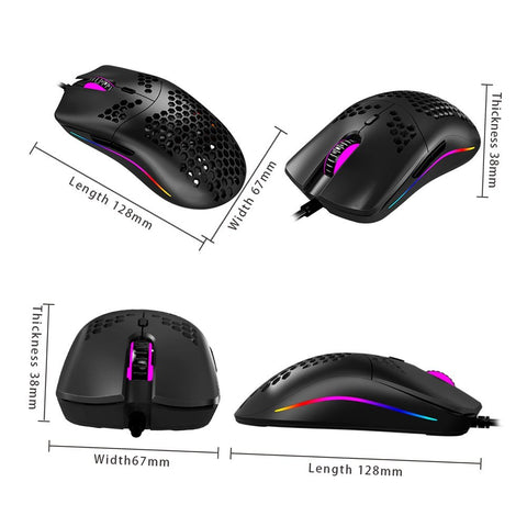 ZELOTES C-7 USB Wired Mouse RGB Gaming Mouse 16000DPI Computer Game Mice Hollowed-out Honeycomb Design for PC Laptop Black