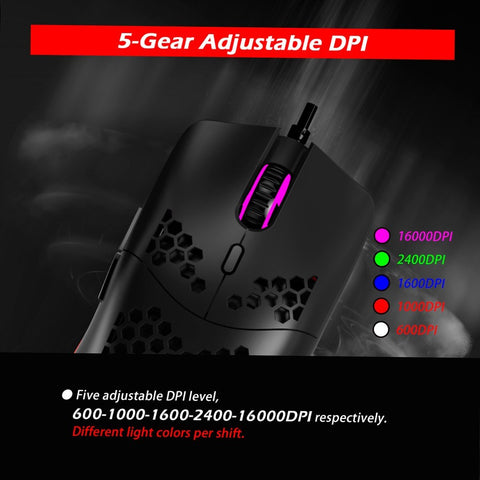 ZELOTES C-7 USB Wired Mouse RGB Gaming Mouse 16000DPI Computer Game Mice Hollowed-out Honeycomb Design for PC Laptop Black