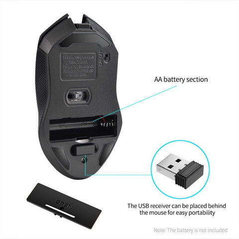 YWYT G817 Wireless Mouse 2.4G Wireless Gaming Mouse 2400DPI 6 Buttons Optical Ergonomic Mouse with USB Receiver for PC Laptop
