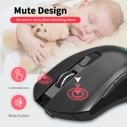 YWYT G851 2.4GHz Wireless Mouse Rechargeable Mute Mouse Ergonomic Mouse with Colorful Light Effect for Desktop Laptop