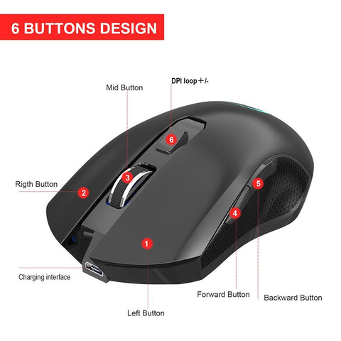 YWYT G851 2.4GHz Wireless Mouse Rechargeable Mute Mouse Ergonomic Mouse with Colorful Light Effect for Desktop Laptop