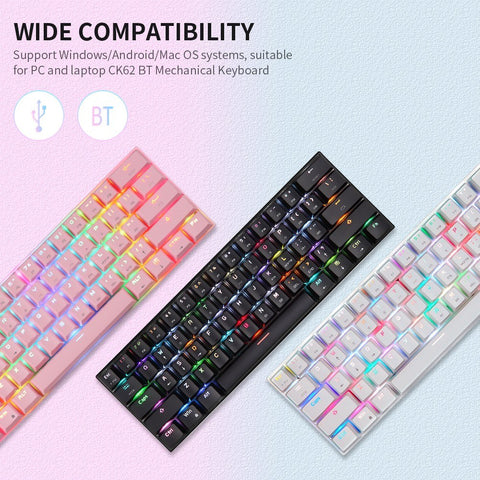 Motospeed CK62 61 Keys RGB Mechanical Keyboard USB Wired BT Dual Mode Gaming Keyboard White with OUTEMU Red Switches