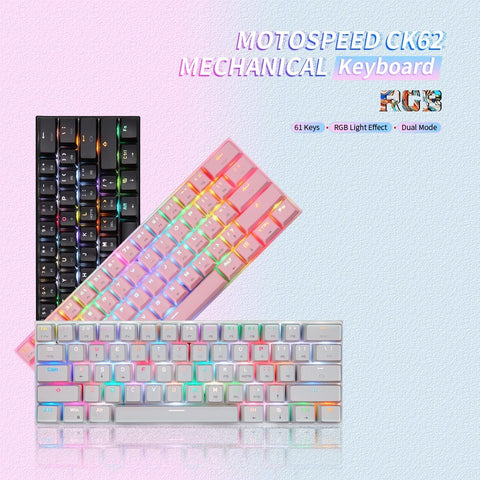 Motospeed CK62 61 Keys RGB Mechanical Keyboard USB Wired BT Dual Mode Gaming Keyboard White with OUTEMU Red Switches