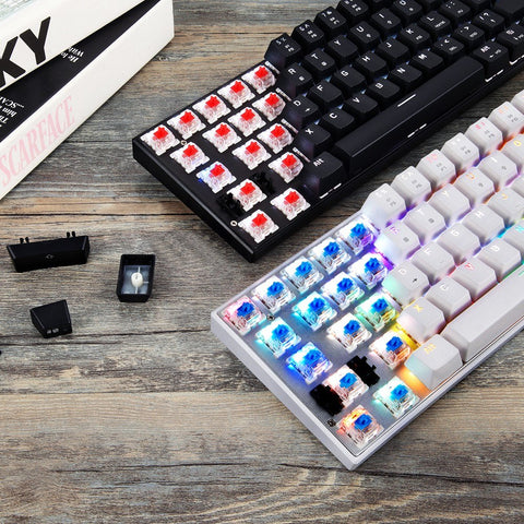 Motospeed CK62 61 Keys RGB Mechanical Keyboard USB Wired BT Dual Mode Gaming Keyboard White with OUTEMU Red Switches