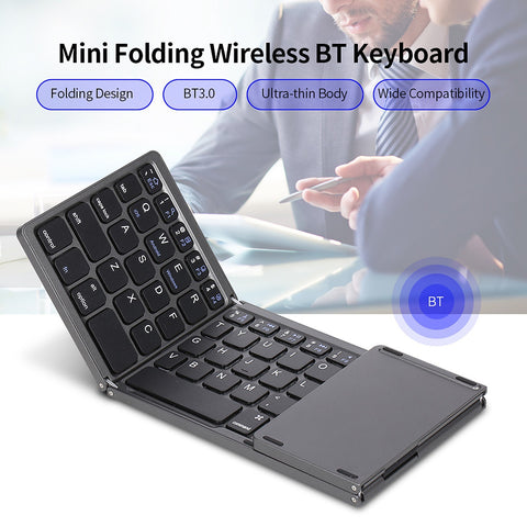 Wireless BT Keyboard Folding Keyboard Portable Ultra Slim BT Keyboard with Touchpad for Windows/Android/iOS Grey