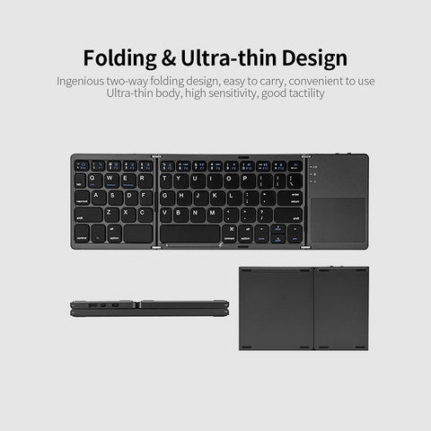 Wireless BT Keyboard Folding Keyboard Portable Ultra Slim BT Keyboard with Touchpad for Windows/Android/iOS Grey