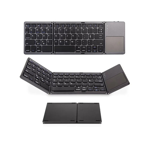 Wireless BT Keyboard Folding Keyboard Portable Ultra Slim BT Keyboard with Touchpad for Windows/Android/iOS Grey