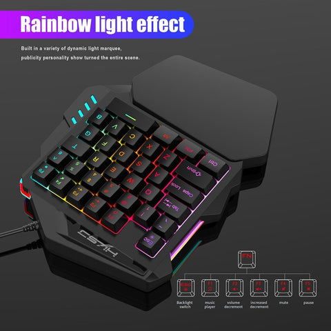 HXSJ J300+V100 Keyboard and Mouse Combo RGB Lighting Programmable Gaming Mouse+One-handed Game Keyboard with Adjustable DPI