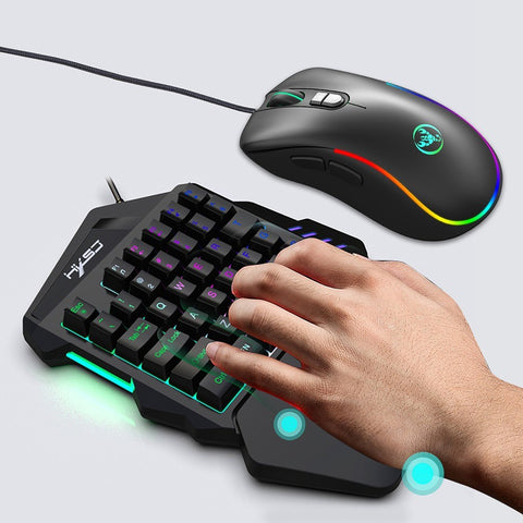 HXSJ J300+V100 Keyboard and Mouse Combo RGB Lighting Programmable Gaming Mouse+One-handed Game Keyboard with Adjustable DPI
