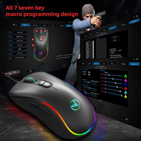 HXSJ J300+V100 Keyboard and Mouse Combo RGB Lighting Programmable Gaming Mouse+One-handed Game Keyboard with Adjustable DPI