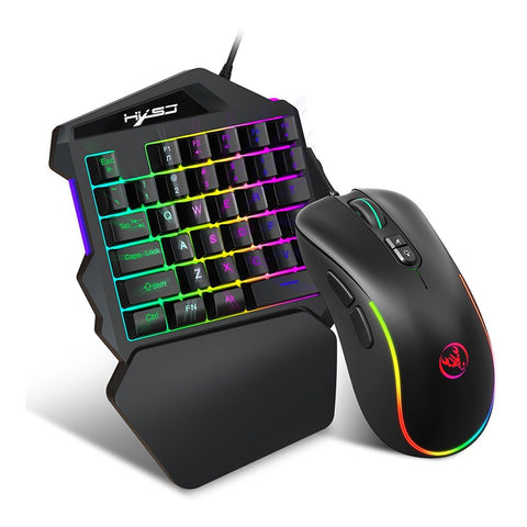 HXSJ J300+V100 Keyboard and Mouse Combo RGB Lighting Programmable Gaming Mouse+One-handed Game Keyboard with Adjustable DPI