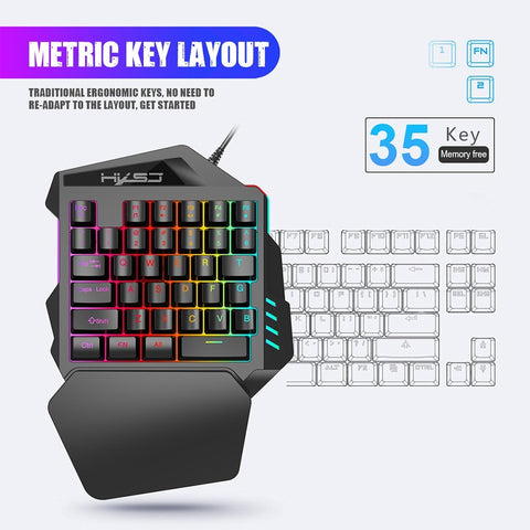 HXSJ J300+V100 Keyboard and Mouse Combo RGB Lighting Programmable Gaming Mouse+One-handed Game Keyboard with Adjustable DPI