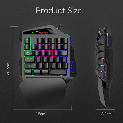 HXSJ V500 One-handed Gaming Keyboard RGB USB Wired Illuminated Keyboard with Converter Gaming Accessory for Desktop PC Laptop Gamer