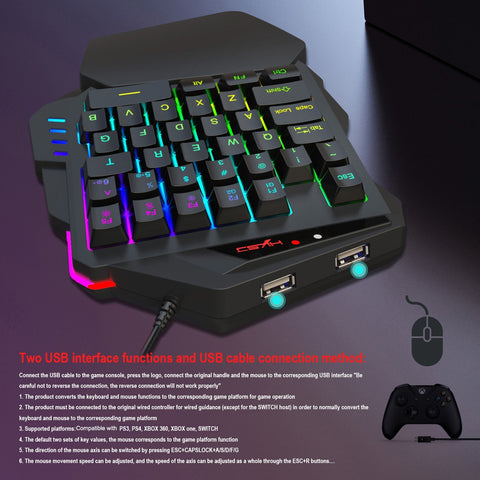 HXSJ V500 One-handed Gaming Keyboard RGB USB Wired Illuminated Keyboard with Converter Gaming Accessory for Desktop PC Laptop Gamer