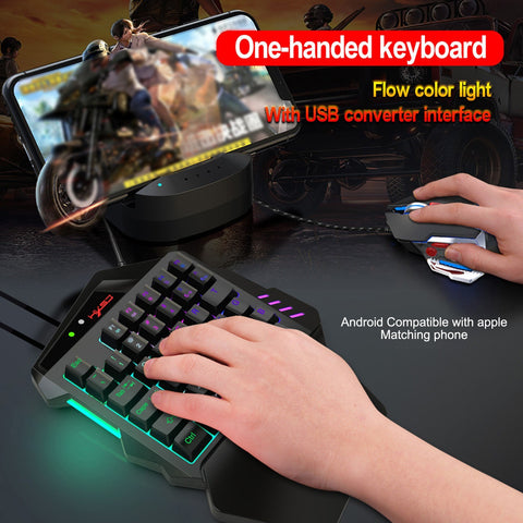 HXSJ V500 One-handed Gaming Keyboard RGB USB Wired Illuminated Keyboard with Converter Gaming Accessory for Desktop PC Laptop Gamer