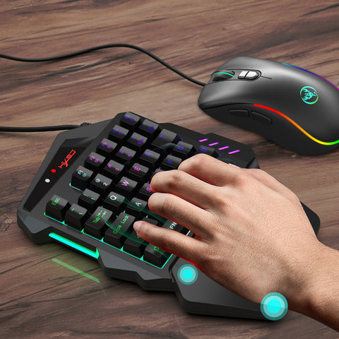 HXSJ V500 One-handed Gaming Keyboard RGB USB Wired Illuminated Keyboard with Converter Gaming Accessory for Desktop PC Laptop Gamer