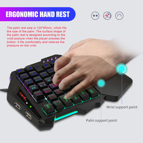 HXSJ V500 One-handed Gaming Keyboard RGB USB Wired Illuminated Keyboard with Converter Gaming Accessory for Desktop PC Laptop Gamer