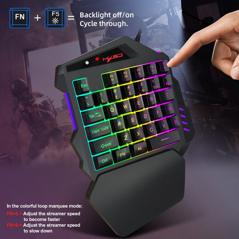 HXSJ V500 One-handed Gaming Keyboard RGB USB Wired Illuminated Keyboard with Converter Gaming Accessory for Desktop PC Laptop Gamer
