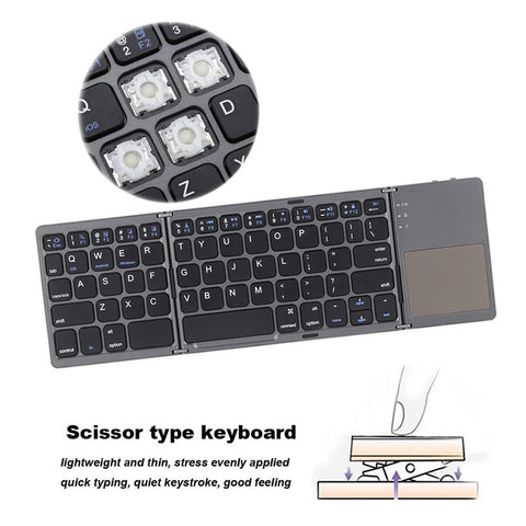 Portable Mini Ultra Slim Thin Foldable Folding BT Cordless Keyboard with Touchpad for Mobile Phone PC