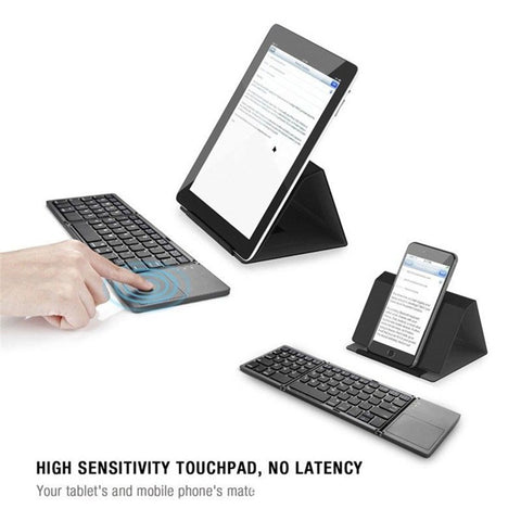 Portable Mini Ultra Slim Thin Foldable Folding BT Cordless Keyboard with Touchpad for Mobile Phone PC