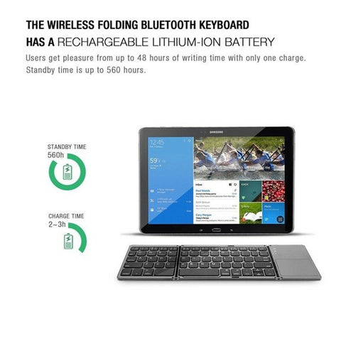Portable Mini Ultra Slim Thin Foldable Folding BT Cordless Keyboard with Touchpad for Mobile Phone PC