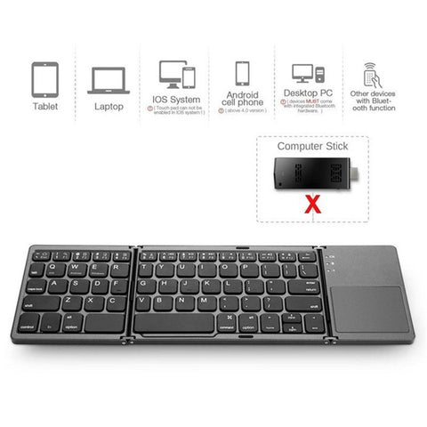 Portable Mini Ultra Slim Thin Foldable Folding BT Cordless Keyboard with Touchpad for Mobile Phone PC