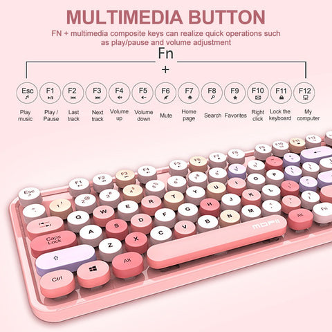 Cordless Mechanical Keyboard Mouse Round Cap Keyboard Office Desktop Keyboard and Mouse Set