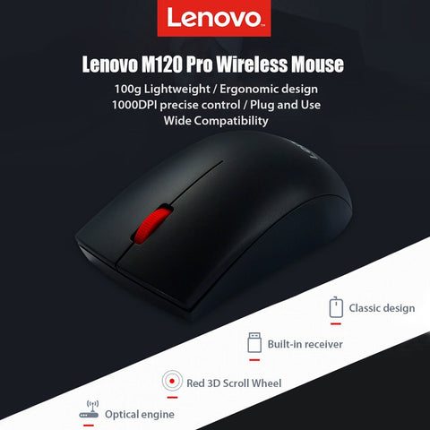 Lenovo M120 Pro Wireless Mouse 2.4GHz Laptop Mouse with USB Receiver