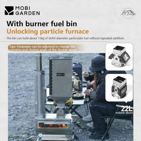 MOBI GARDEN 403 Stainless Steel Firewood Stove Outdoor Camping Cookware Portable Multi-Functional Heating Stove Free Smoke Pipe