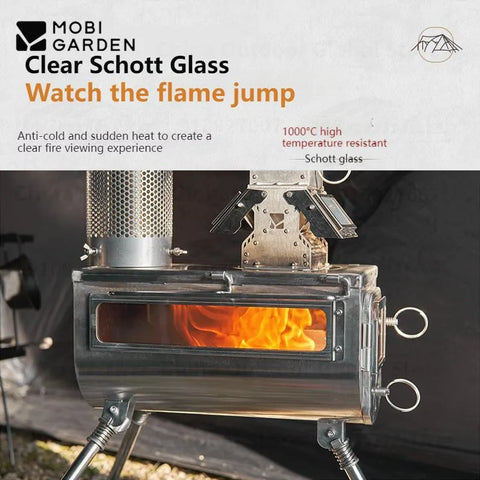 MOBI GARDEN 403 Stainless Steel Firewood Stove Outdoor Camping Cookware Portable Multi-Functional Heating Stove Free Smoke Pipe