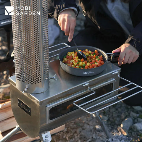 MOBI GARDEN 403 Stainless Steel Firewood Stove Outdoor Camping Cookware Portable Multi-Functional Heating Stove Free Smoke Pipe