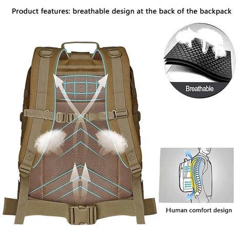 SFXEQR Military Backpack 45L Large Capacity Camping Man Rucksacks Tactical Hunting Nylon Bags For Sport Trekking Waterproof Pack