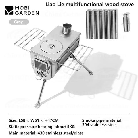 MOBI GARDEN 403 Stainless Steel Firewood Stove Outdoor Camping Cookware Portable Multi-Functional Heating Stove Free Smoke Pipe