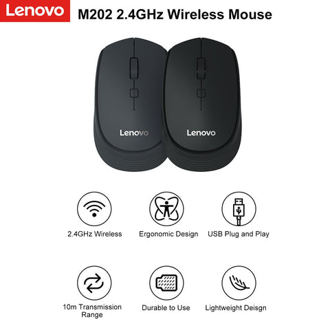 Lenovo M202 2.4GHz Wireless Mouse Optical Mouse Office Business Mice with USB Receiver for PC Laptop Computer